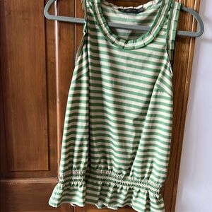 Green and White Striped Tank Top with Ruffled Hem
